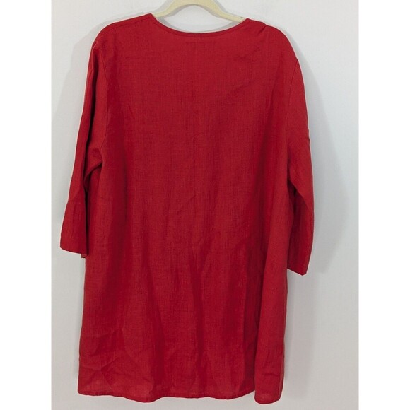 Vintage Flax 100% Linen Shacket Shirt Jacket Red Oversized Lagenlook Lagom Sz L - Picture 7 of 7